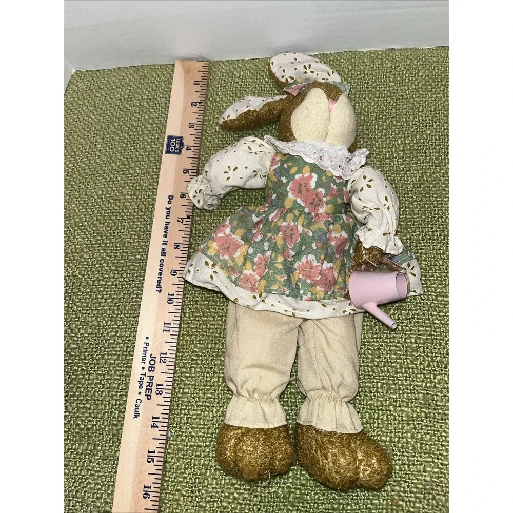 Vtg Spring‎ Easter Bunny Rabbit Plush Country Decor Lace Floral Dress Gardener